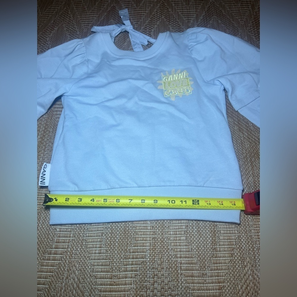 Ganni Isoli Puff-Sleeve Love Club Sweatshirt,Open Back,Blue,Size XS - Picture 6 of 11
